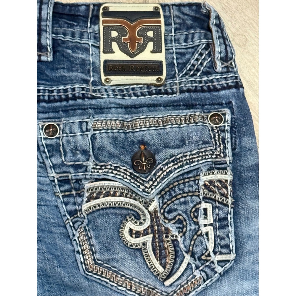 Rock Revival Alpine Straight Jeans Mens 30 Blue Medium Wash Heavy Stitch Denim